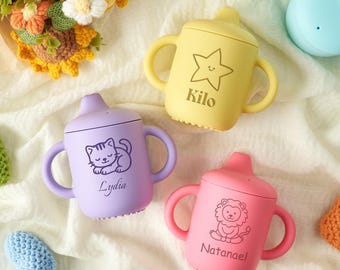 Gepersonaliseerde siliconen drinkbeker voor baby's | Drinkbeker met eigen naam voor kinderen | Kraamcadeau bij volle maan, verjaardagscadeau | Kraamcadeau voor peuters