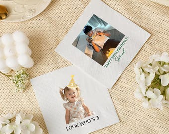 Personalisierte Foto-Servietten Benutzerdefinierter Text, Benutzerdefinierte Cocktail-Servietten, Hochzeit-Geburtstags-Party-Servietten, Benutzerdefinierte Bild-Servietten, Ereignis-Dekor