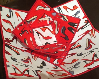 Fashionista Red Stiletto Shoes Quilted Bowl Set