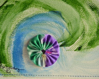 Green & Blue Watercolor Swirl on Blue Stitched Postcard