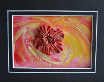 Pink Yellow Orange Watercolor Swirl Stitched Postcard