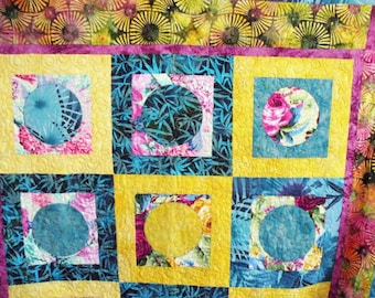 Circles and Squares Agua Pink Yellow Lap Quilt