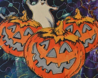 Halloween Pumpkin Trio Quilted Postcard