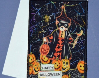 Halloween Bear & Pumpkins Postcard