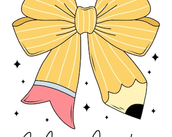 Custom Teacher Name PNG, Pencil Bow Sublimation Design, Personalized Teacher Appreciation Gift, Digital Download