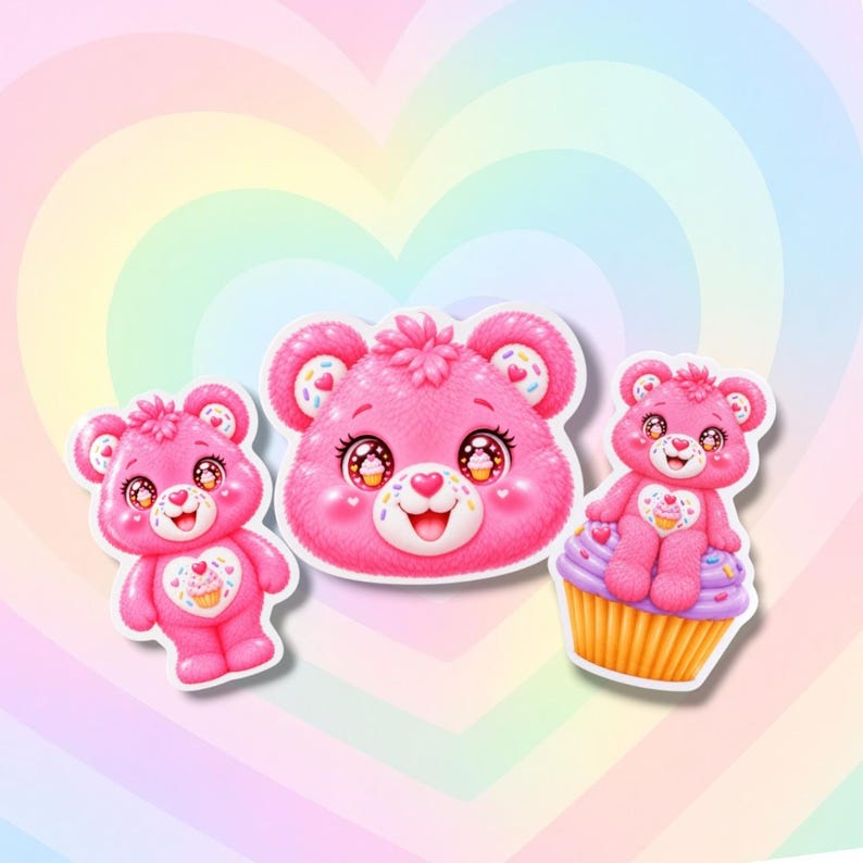 Nostalgic Glossy Bear Sticker Bundle: Waterproof Vinyl (set) - Etsy