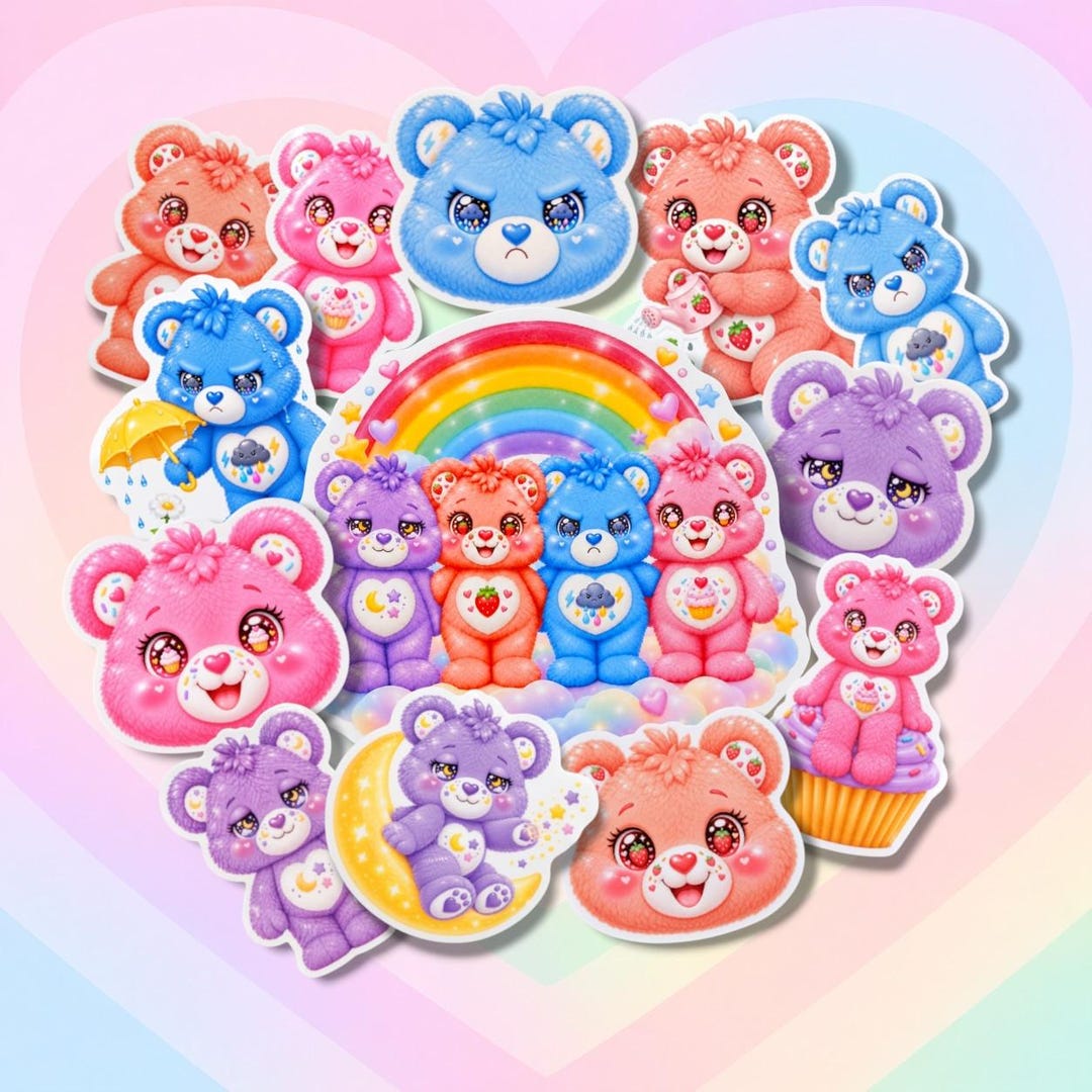 Nostalgic Glossy Bear Sticker Bundle: Waterproof Vinyl (set) - Etsy