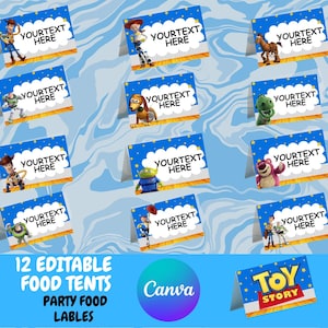 12 Toy Story Mattält Etiketter Födelsedagsfest Dekor ts1