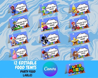 12 Super Mario Food-tentlabels bewerkbaar verjaardagsfeestje m1