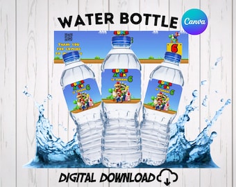 Super Mario-waterflesetiket Kinderverjaardag, Mario Party Favors ma01