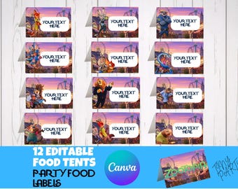 12 Zootopia 2 Voedsel Tentlabels Verjaardagsfeestje Gunsten Decor Zo01