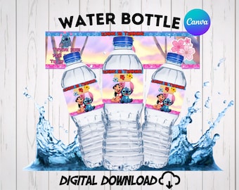 Lilo & Stitch-waterfleslabel verjaardagsfeestje voor kinderen, steekfeestthema ls1