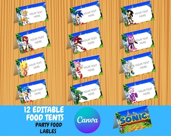 12 Sonic Food-tentlabels Kinderfeestje gunst tafeldecoratie so1