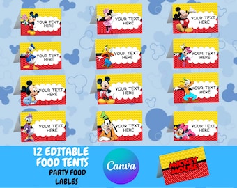Etichette stampabili per segnaposto per feste a tema Topolino e Minnie - Decorazioni per bomboniere
