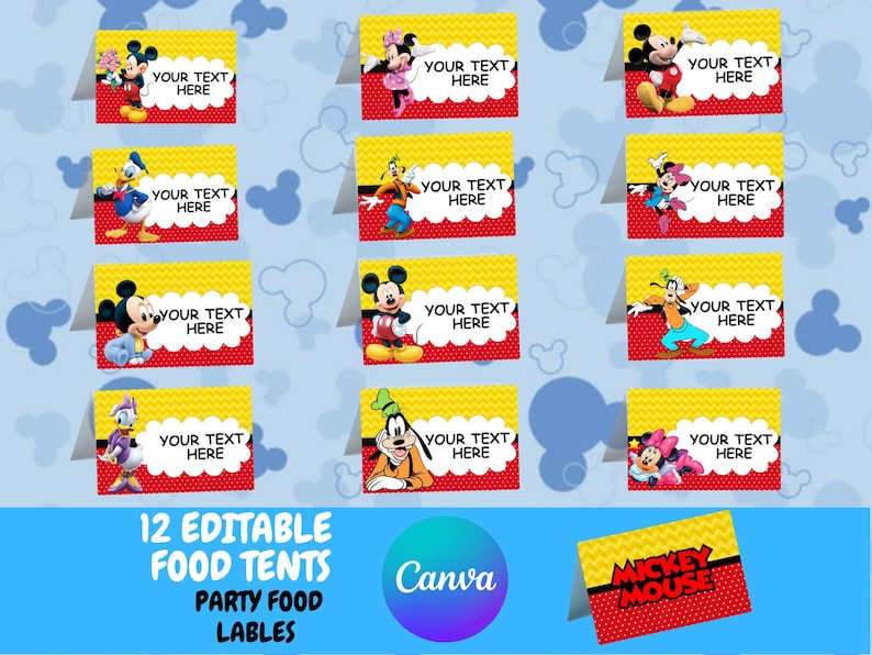 Printable Mickey & Minnie Party Food Tent Label Party Favors Decor - Etsy