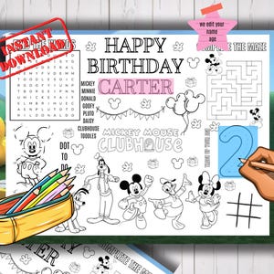 Mickey Mouse Clubhouse Verjaardagsplacemat Activiteitenblad voor kinderen
