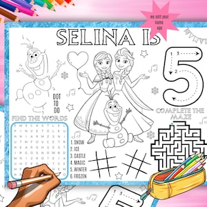 Frozen Birthday Placemat, Printable Kids Mat, Activity Sheet, Anna Elsa Olaf Frozen Themed Party fz1
