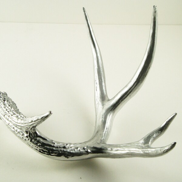 Silver Chrome Painted Deer Antler Art Sculpture