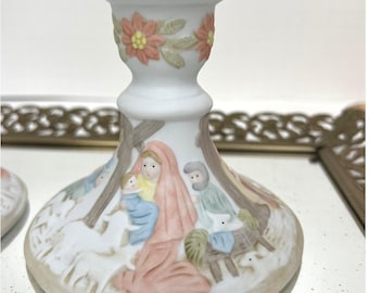 Vintage Lefton Christopher Collection kerststal kandelaars handgeschilderd 1982
