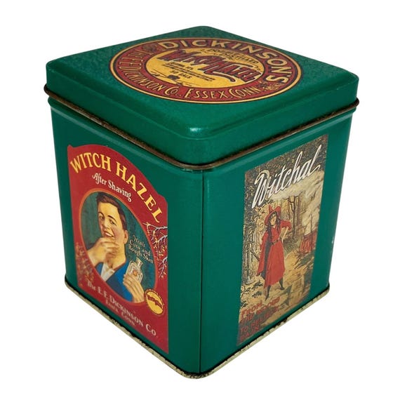 90's Dickinson's Witch Hazel Tin Metal Vintage Style Apothecary Green Small