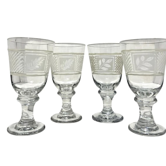 Set of 4 Pfaltzgraff Sierra Etched Glass Goblets – 16 oz Flared Vintage Drinkware