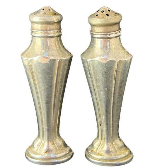 Vintage Art Deco Lesco Nickel Silver Salt & Pepper Shakers