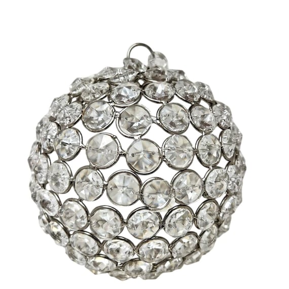 6" Crystal Prism Orb Suncatcher Hanging Rhinestone Sphere Silver Metal Ornament