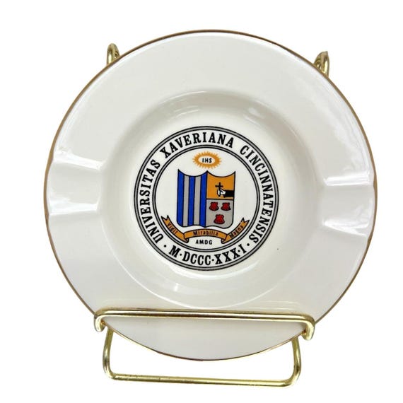Vintage Xavier University Cincinnati Ashtray Porcelain Gold Trim Jesuit Crest AM
