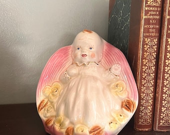 Vintage Relpo Girl plantenbak roze keramische hoofdvaas Japan halverwege de eeuw Baby