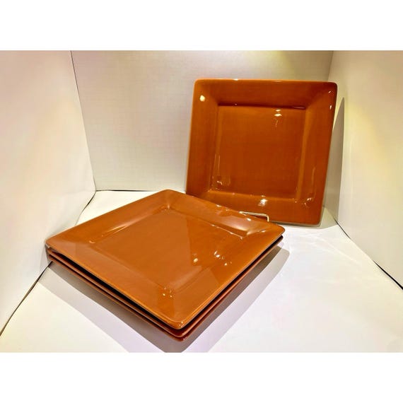 Tabletops Unlimited Misto Rust Square Dinner Plates Hand Painted Set of 4