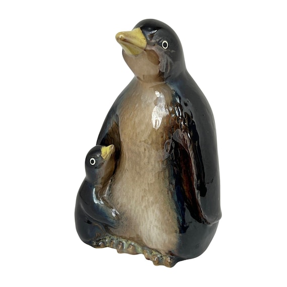 Vintage Ceramic Penguin and Chick Figurine | Hand-Painted Wildlife Nature Decor