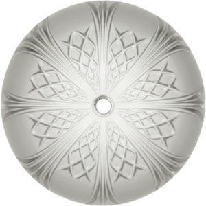 Può includere: Un paralume circolare in vetro smerigliato con un motivo inciso trasparente di linee radianti e un design a reticolo a forma di diamante. Il centro del pezzo di vetro a cupola presenta una singola apertura circolare per il montaggio.