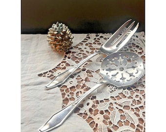 Holmes & Edwards Hostess 1919 Silverplate Cake Serving Fork  Pierced Spoon Set