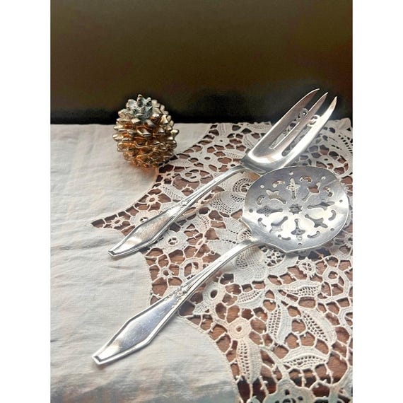 Holmes & Edwards Hostess 1919 Silverplate Cake Serving Fork  Pierced Spoon Set