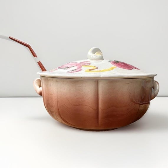 1959 Los Angeles Potteries #707 Soup Tureen Set | Hand-Painted MCM USA