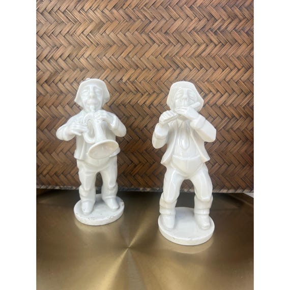 Pair of Vintage Dresden Germany White Porcelain Musician|Flute & Saxophone