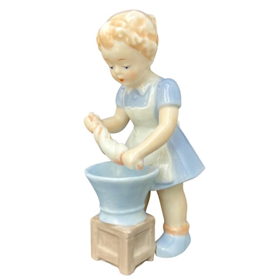 Vintage Blue Danube Porcelain Girl Figurine Churning Butter Stamped/Foil Sticker