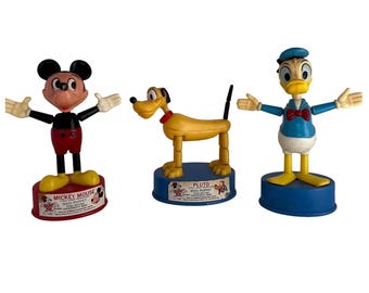 Zestaw kukiełek Disneya z lat 60. z przyciskiem | Zabawki Mickey Donald Pluto Kohner