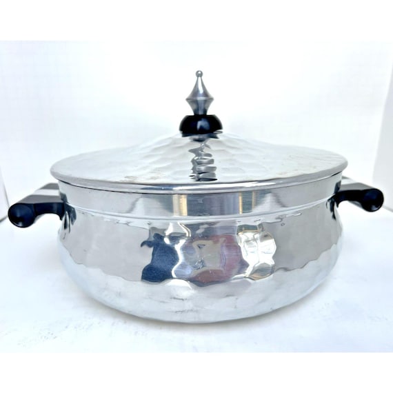 Vintage Hammered Aluminum Casserole Pot w Lid MMM Spain Mid Century