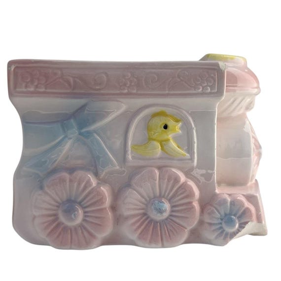 Vintage Baby Buggy Planter Pink Blue Nursery Vase Mid Century Style