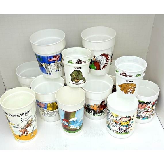 Lot Vintage 1990s Restaurant Promo Plastic Cups Jetsons Smurfs Land Before Time