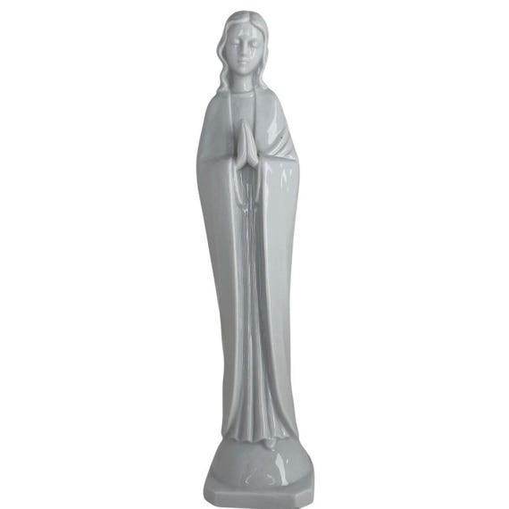 Vintage White Porcelain Madonna Figurine Virgin Mary Prayer Statue 9"