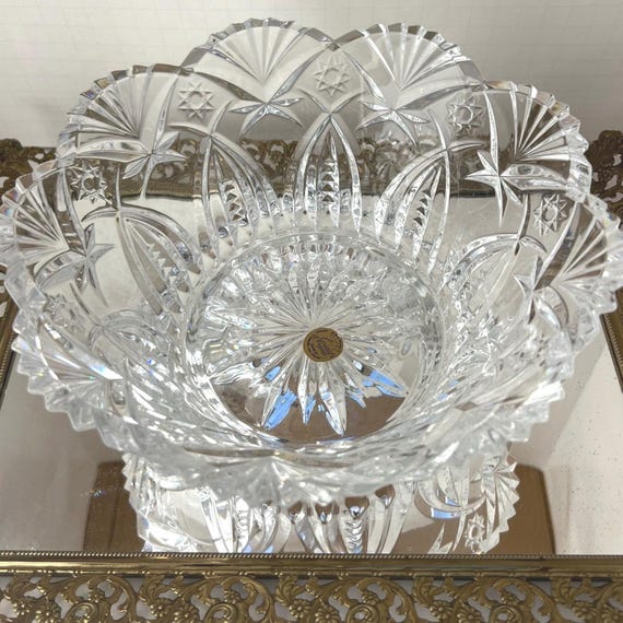 Vintage Cristal d’Arques Bretagne Crystal Bowl 9.5” – Starburst Cut, French Glass
