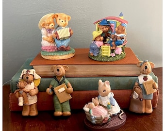 jaren 80/90 hars teddybeer beeldje voor verzamelobjecten, lot van 5