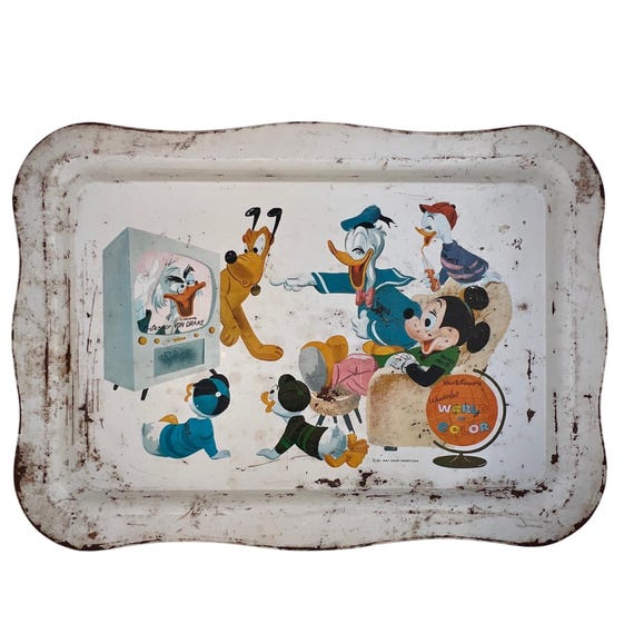 1961 Disney Metal TV Tray Mickey Donald Pluto Wonderful World of Color