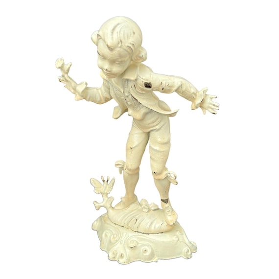 Vtg 1960s Italian Ivorine Figurine - Boy with Butterfly - Italian Resin Decor