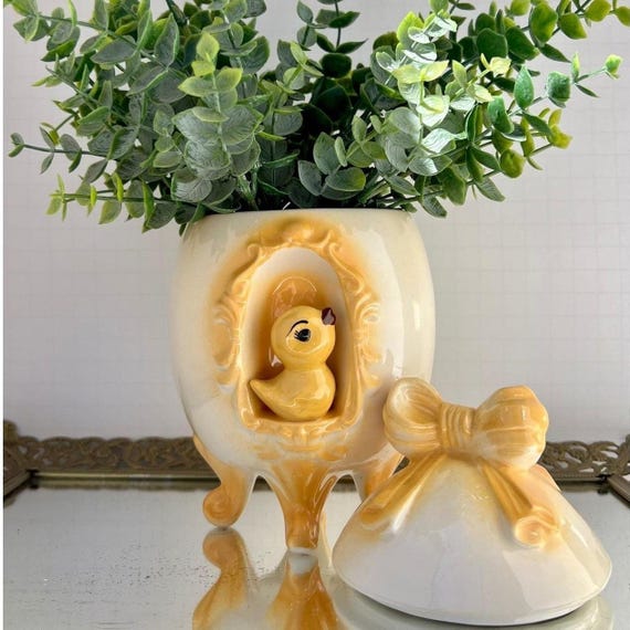 Vintage Arnels Ceramic Easter Egg Canister – Bunny & Chick