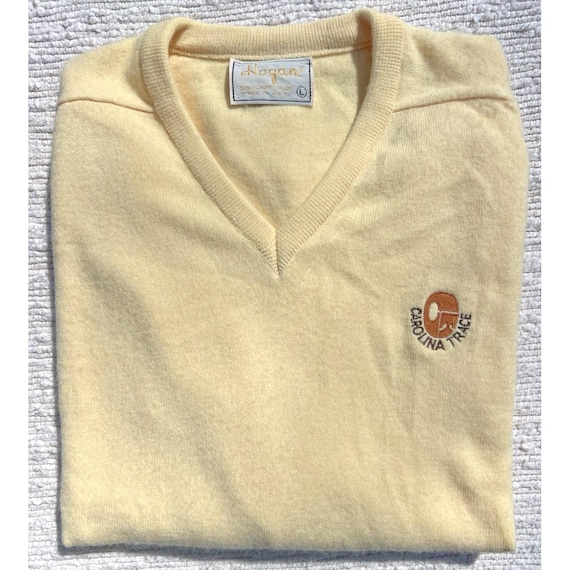 1980's V-Neck Golf Sweater by Hogan - Carolina Trace Embroidered Logo: Size L