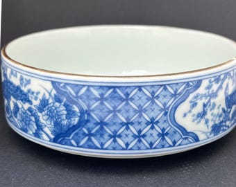 Porseleinen kom in vintage stijl blauw witte pauw bloemen chinoiserie 6,5 inch