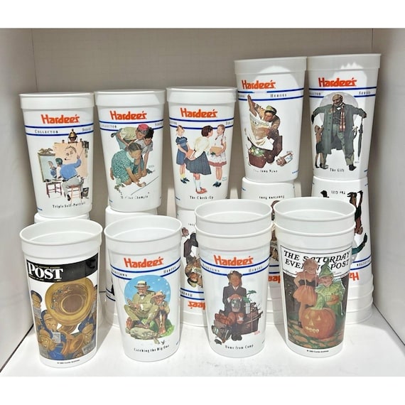 Vintage Lot of 24 Hardee's Hometown Heroes Plastic Cups – Norman Rockwell SVL